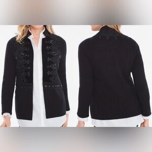 Chico’s Embellished Tonal Cardigan - black, size 2 (L / 12)